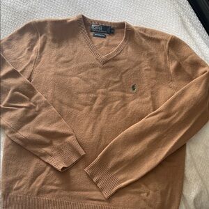 Polo by Ralph Lauren Men's V-Neck Sweater - Camel Brown with Green Logo